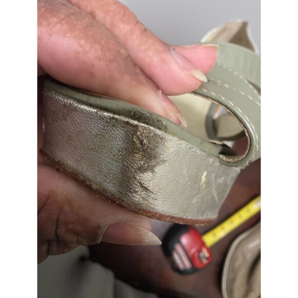 Velvet ANGEL Metallic Silver & Olive Green Strappy High Heel Sandals Buckle Clos - Picture 13 of 14